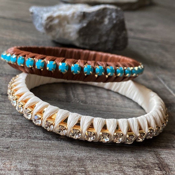 Anthropologie Jewelry - NEW Rhinestone and Turquoise Wrapped Stackable Bangles